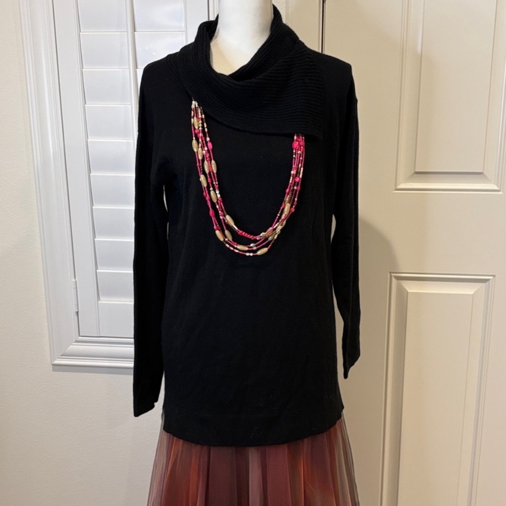 Celeste Wool Black Cowl Neck Tunic Sweater Medium New